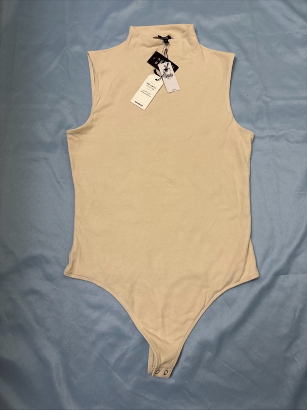 Express Body Contour Collection Sleeveless Snap Thong Bodysuit Large beige